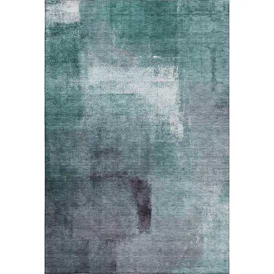 Teal Ivory And Purple Abstract Washable Area Rug With UV Protection Photo 1