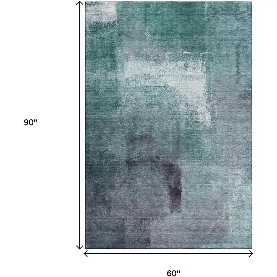 Teal Ivory And Purple Abstract Washable Area Rug With UV Protection Photo 3