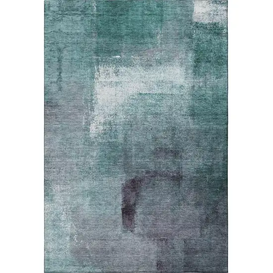 Teal Ivory And Purple Abstract Washable Area Rug With UV Protection Photo 4