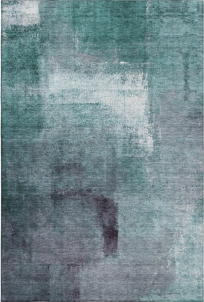 Teal Ivory And Purple Abstract Washable Area Rug With UV Protection Photo 1