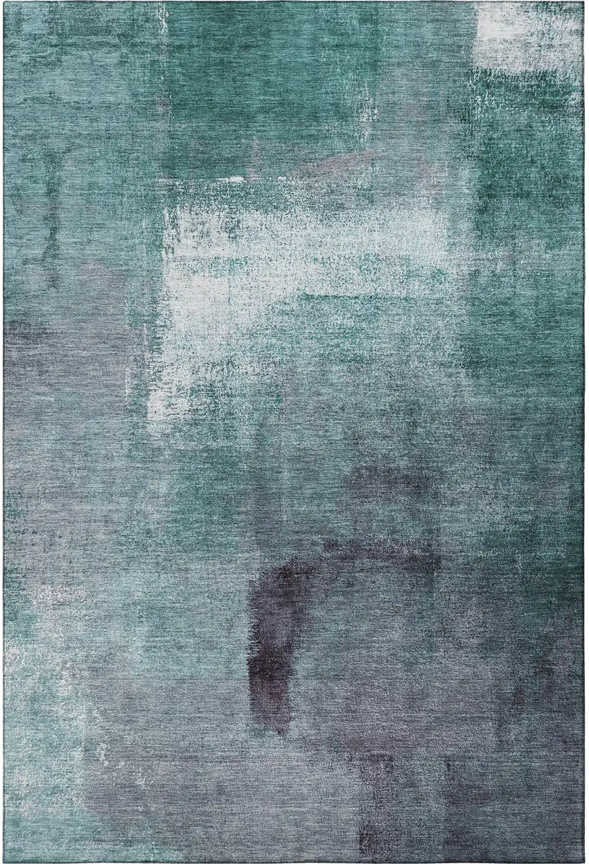 Teal Ivory And Purple Abstract Washable Area Rug With UV Protection Photo 3