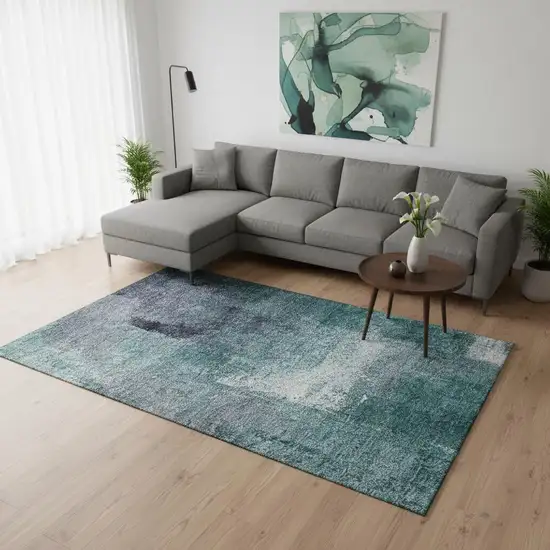 Teal Ivory And Purple Abstract Washable Area Rug With UV Protection Photo 2