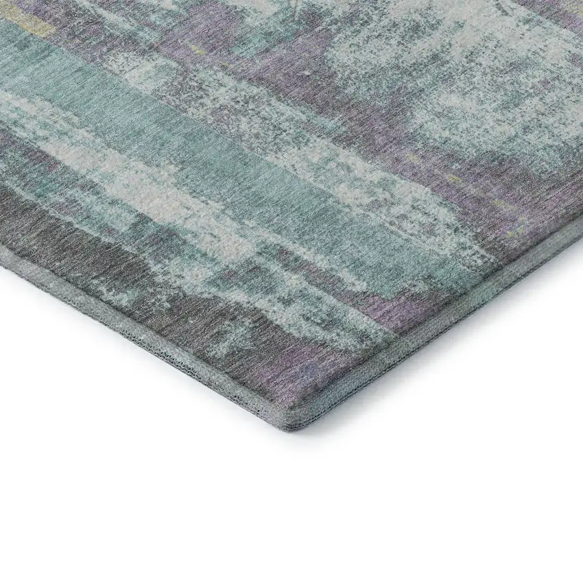 Teal Ivory And Purple Abstract Washable Area Rug With UV Protection Photo 8