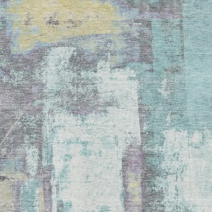 Teal Ivory And Purple Abstract Washable Area Rug With UV Protection Photo 3