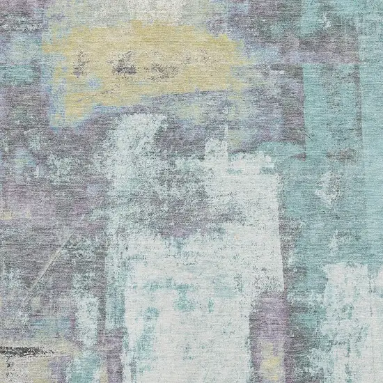 Teal Ivory And Purple Abstract Washable Area Rug With UV Protection Photo 3