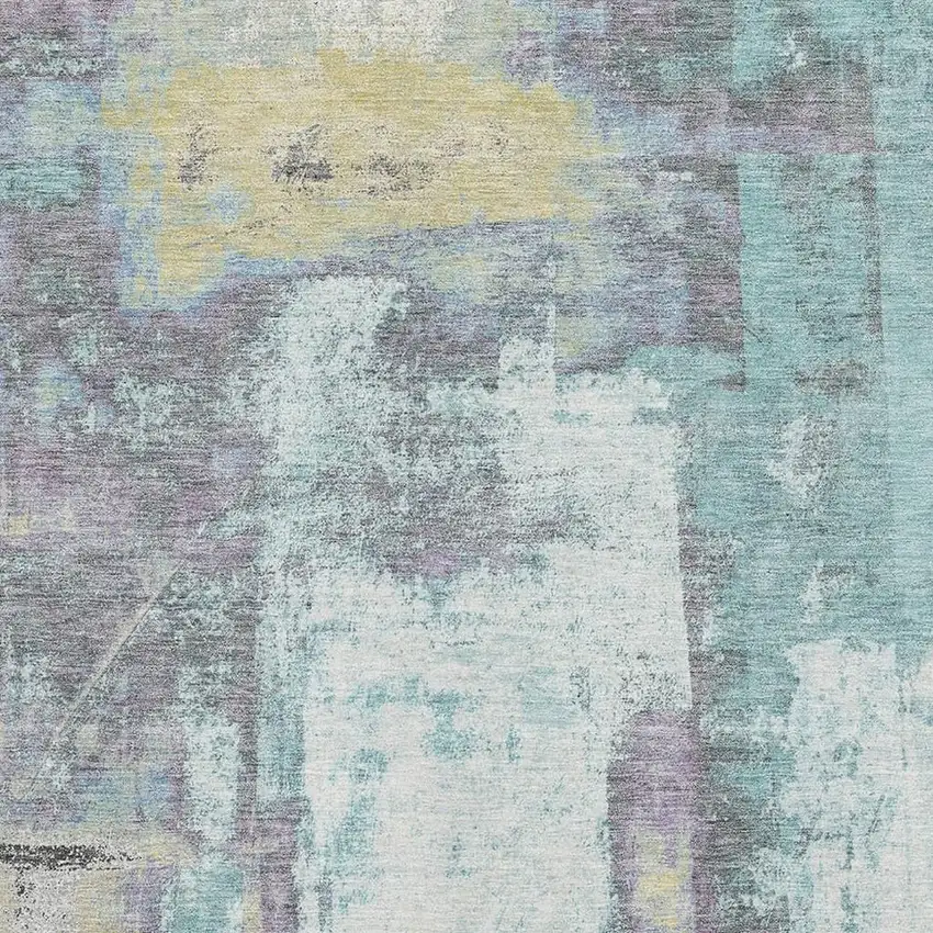 Teal Ivory And Purple Abstract Washable Area Rug With UV Protection Photo 3