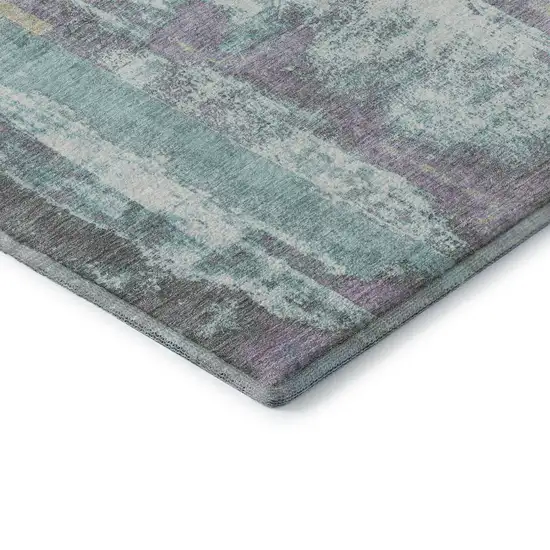 Teal Ivory And Purple Abstract Washable Area Rug With UV Protection Photo 8