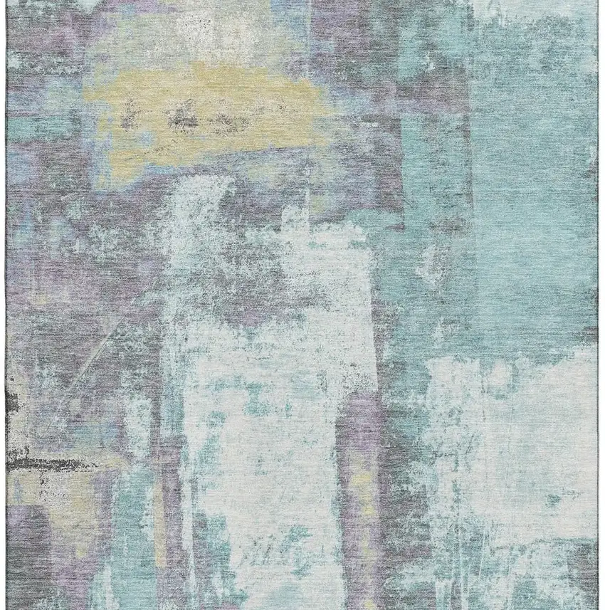 Teal Ivory And Purple Abstract Washable Area Rug With UV Protection Photo 3