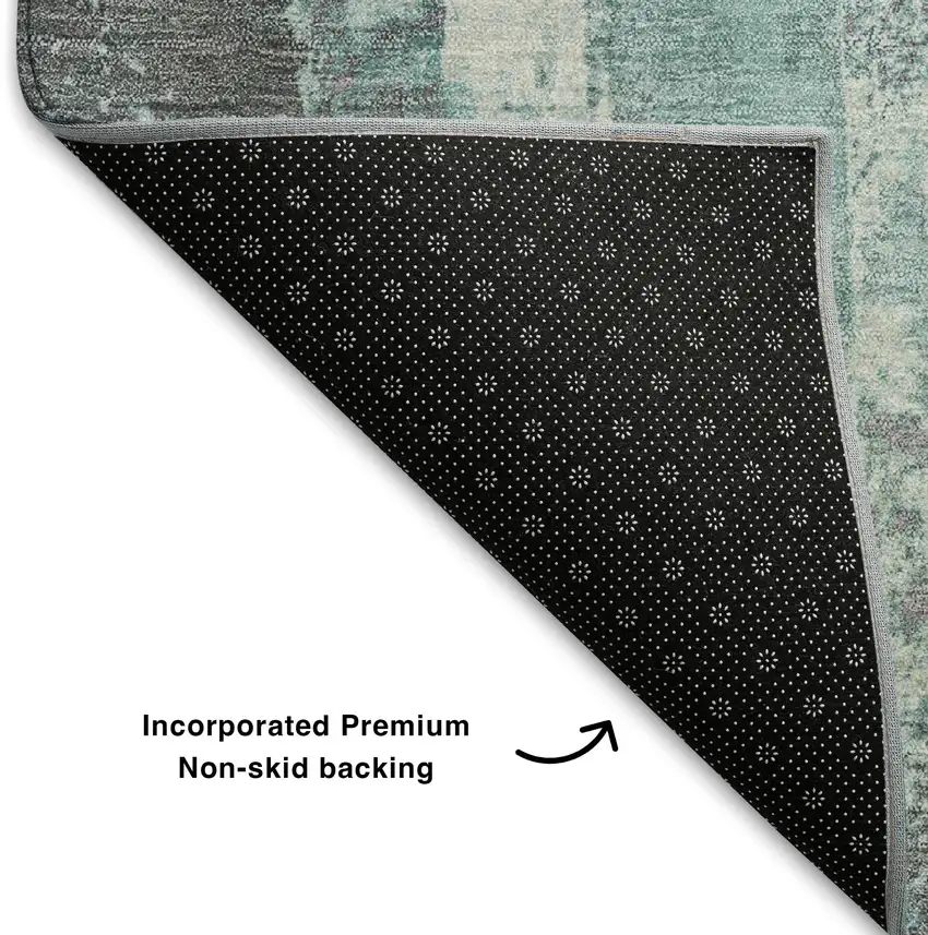 Teal Ivory And Purple Abstract Washable Area Rug With UV Protection Photo 7