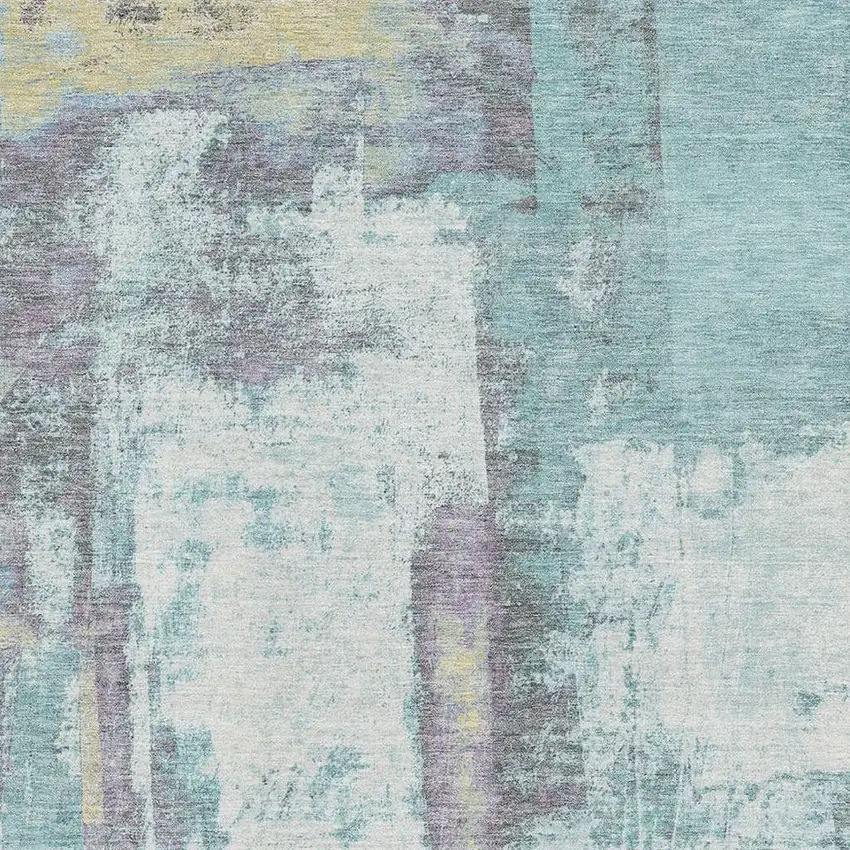 Teal Ivory And Purple Abstract Washable Area Rug With UV Protection Photo 3