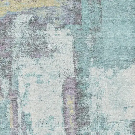 Teal Ivory And Purple Abstract Washable Area Rug With UV Protection Photo 3