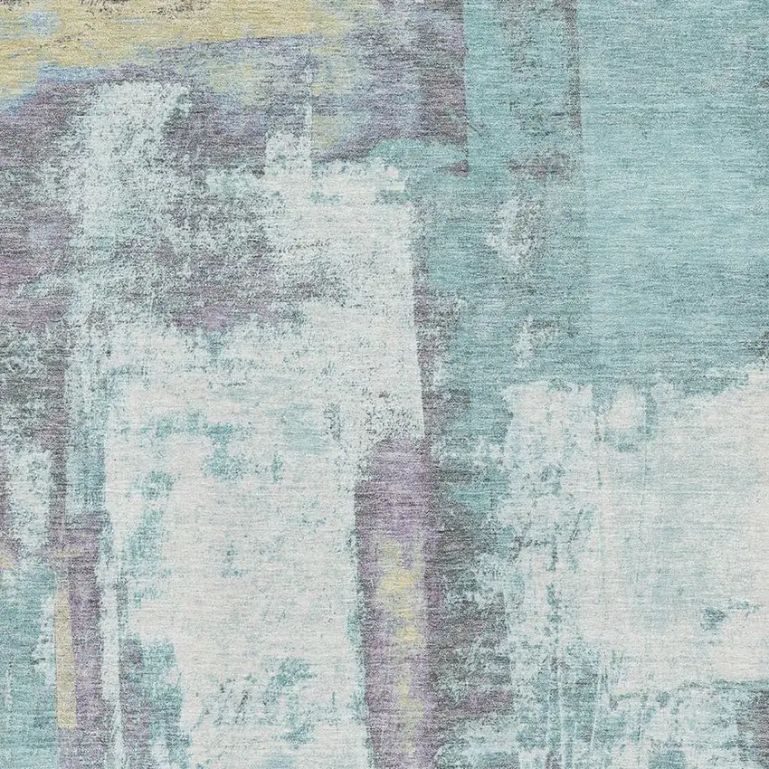 Teal Ivory And Purple Abstract Washable Area Rug With UV Protection Photo 3
