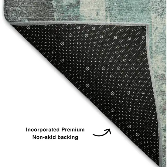 Teal Ivory And Purple Abstract Washable Area Rug With UV Protection Photo 7