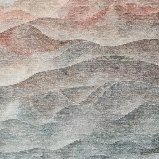 Teal Ivory And Salmon Abstract Washable Area Rug With UV Protection Photo 2