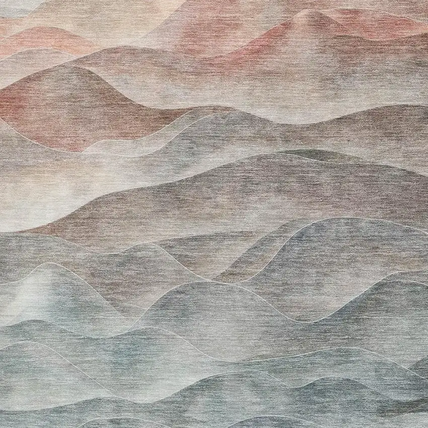 Teal Ivory And Salmon Abstract Washable Area Rug With UV Protection Photo 2