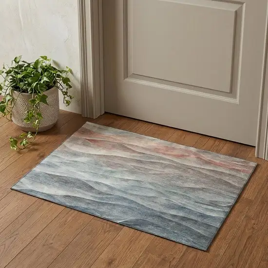 Teal Ivory And Salmon Abstract Washable Area Rug With UV Protection Photo 1