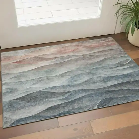 Teal Ivory And Salmon Abstract Washable Area Rug With UV Protection Photo 2