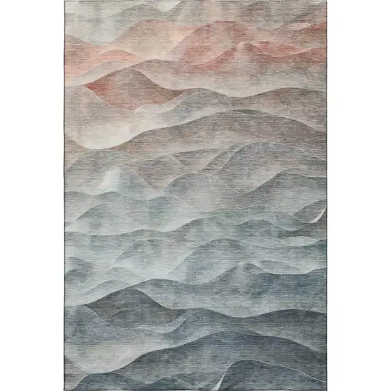 Teal Ivory And Salmon Abstract Washable Area Rug With UV Protection Photo 1