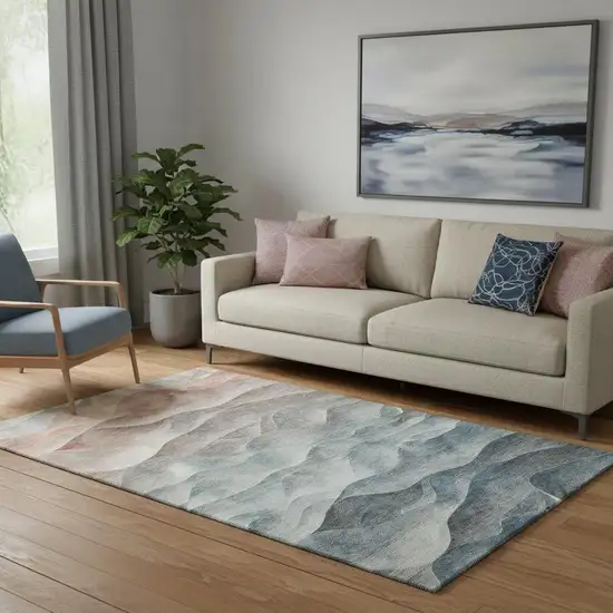 Teal Ivory And Salmon Abstract Washable Area Rug With UV Protection Photo 2