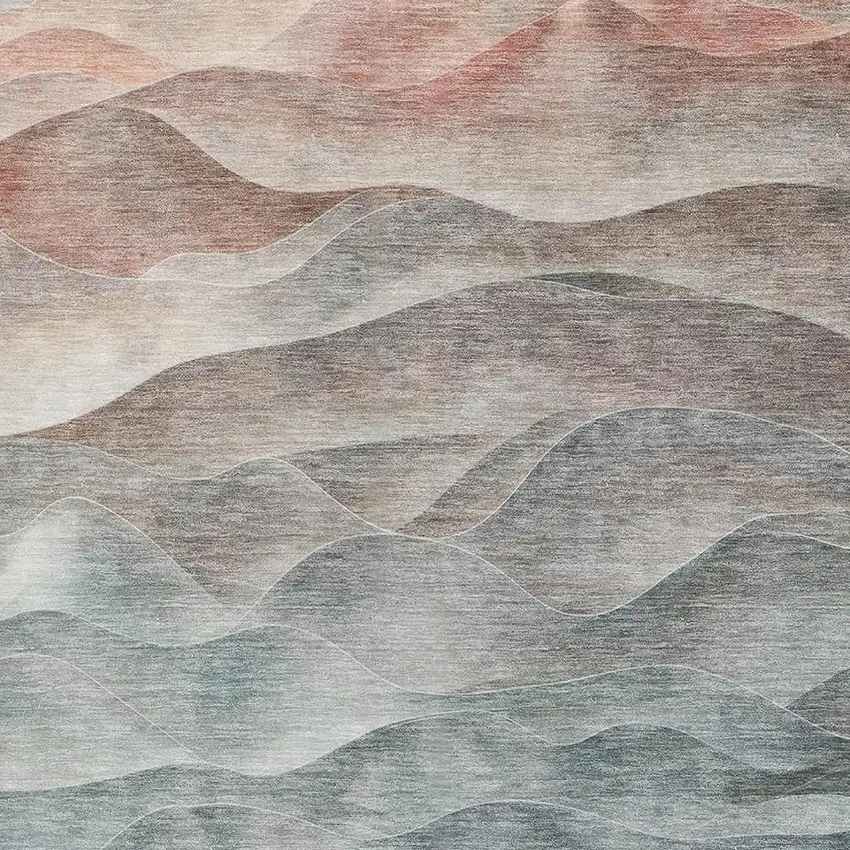 Teal Ivory And Salmon Abstract Washable Area Rug With UV Protection Photo 2