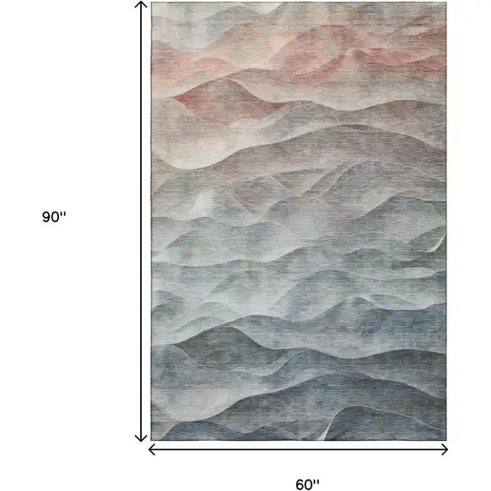 Teal Ivory And Salmon Abstract Washable Area Rug With UV Protection Photo 8