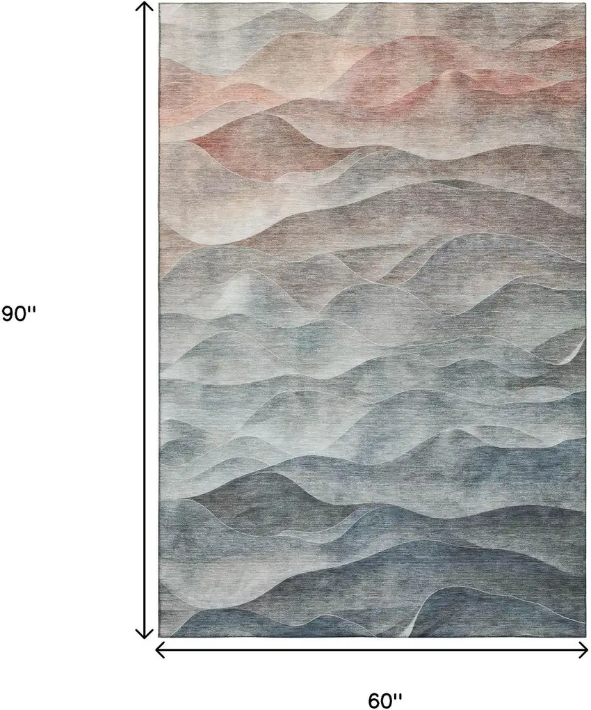 Teal Ivory And Salmon Abstract Washable Area Rug With UV Protection Photo 8