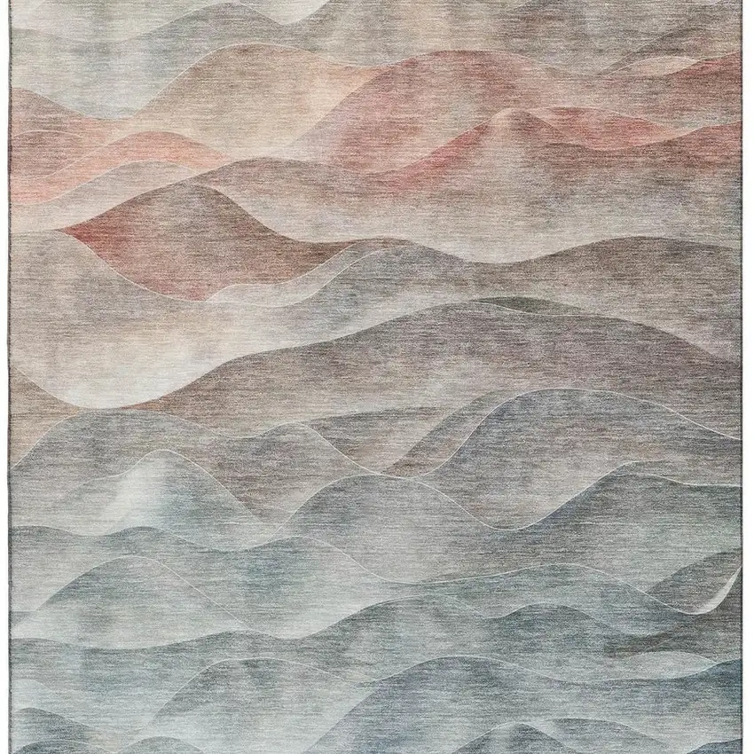 Teal Ivory And Salmon Abstract Washable Area Rug With UV Protection Photo 3