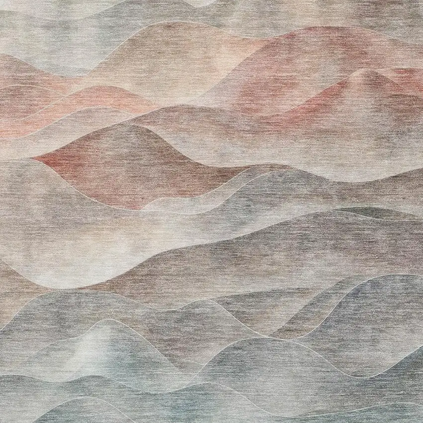 Teal Ivory And Salmon Abstract Washable Area Rug With UV Protection Photo 2