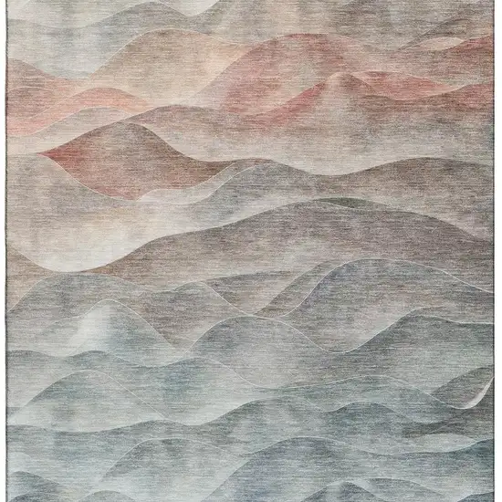 Teal Ivory And Salmon Abstract Washable Area Rug With UV Protection Photo 2