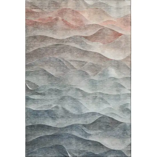 Teal Ivory And Salmon Abstract Washable Area Rug With UV Protection Photo 3