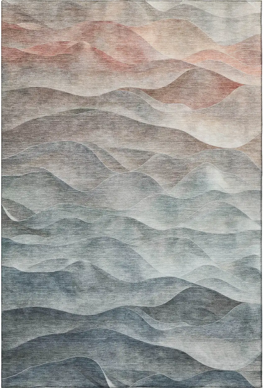 Teal Ivory And Salmon Abstract Washable Area Rug With UV Protection Photo 3