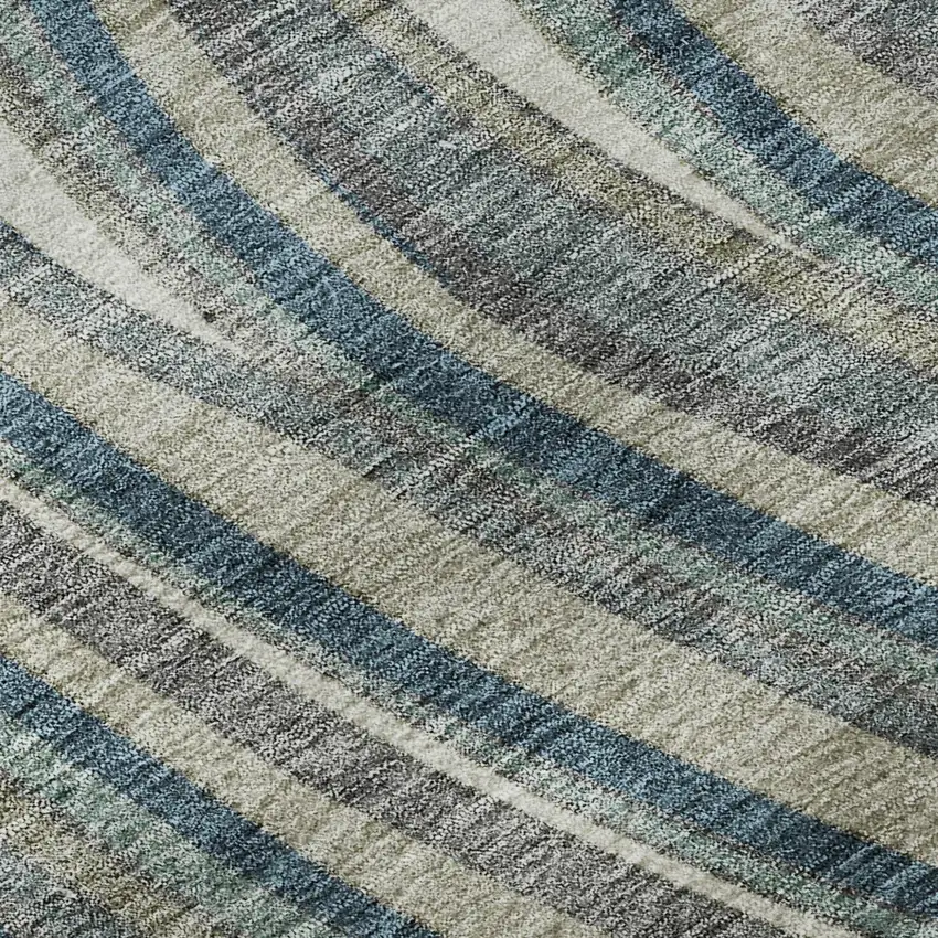 Teal Ivory And Taupe Marble Washable Area Rug With UV Protection Photo 8