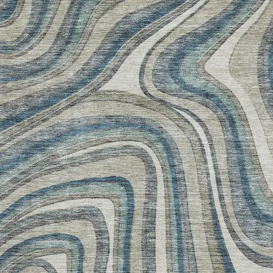 Teal Ivory And Taupe Marble Washable Area Rug With UV Protection Photo 3