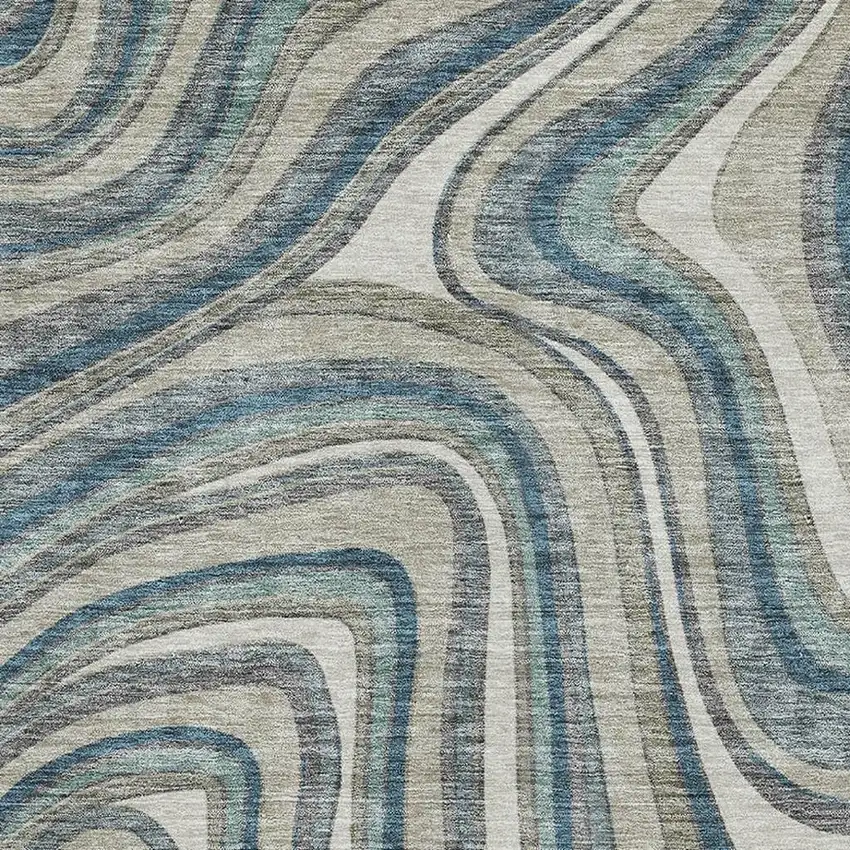 Teal Ivory And Taupe Marble Washable Area Rug With UV Protection Photo 3