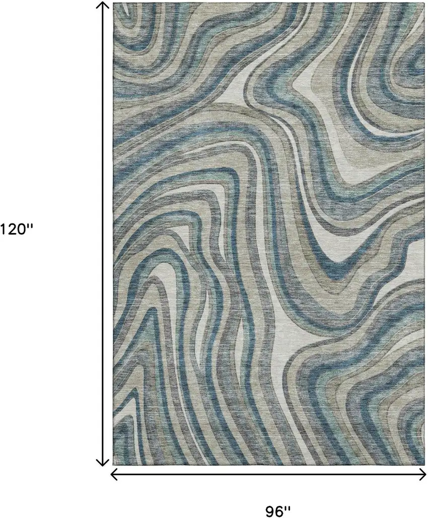 Teal Ivory And Taupe Marble Washable Area Rug With UV Protection Photo 3