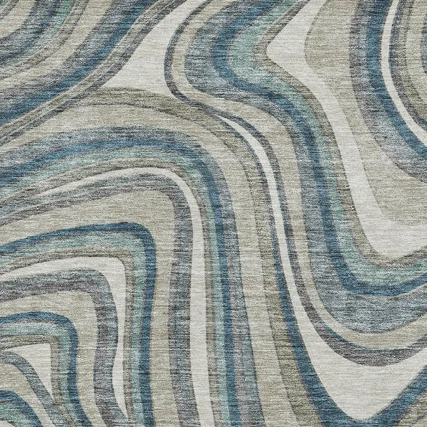 Teal Ivory And Taupe Marble Washable Area Rug With UV Protection Photo 3
