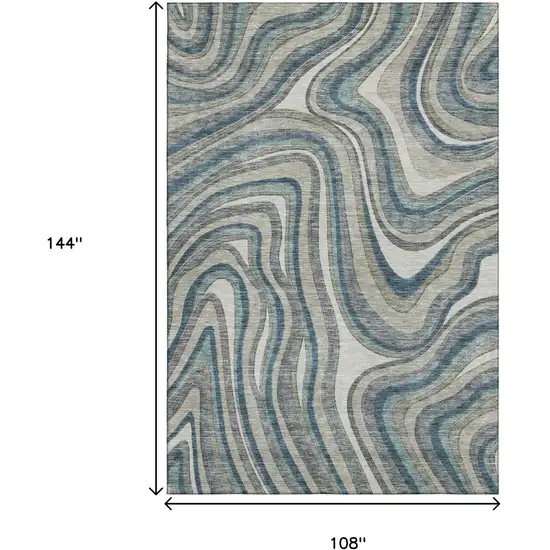 Teal Ivory And Taupe Marble Washable Area Rug With UV Protection Photo 3