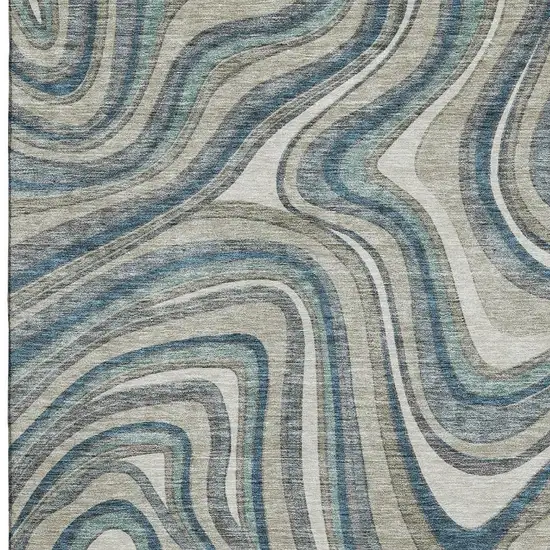 Teal Ivory And Taupe Marble Washable Area Rug With UV Protection Photo 4