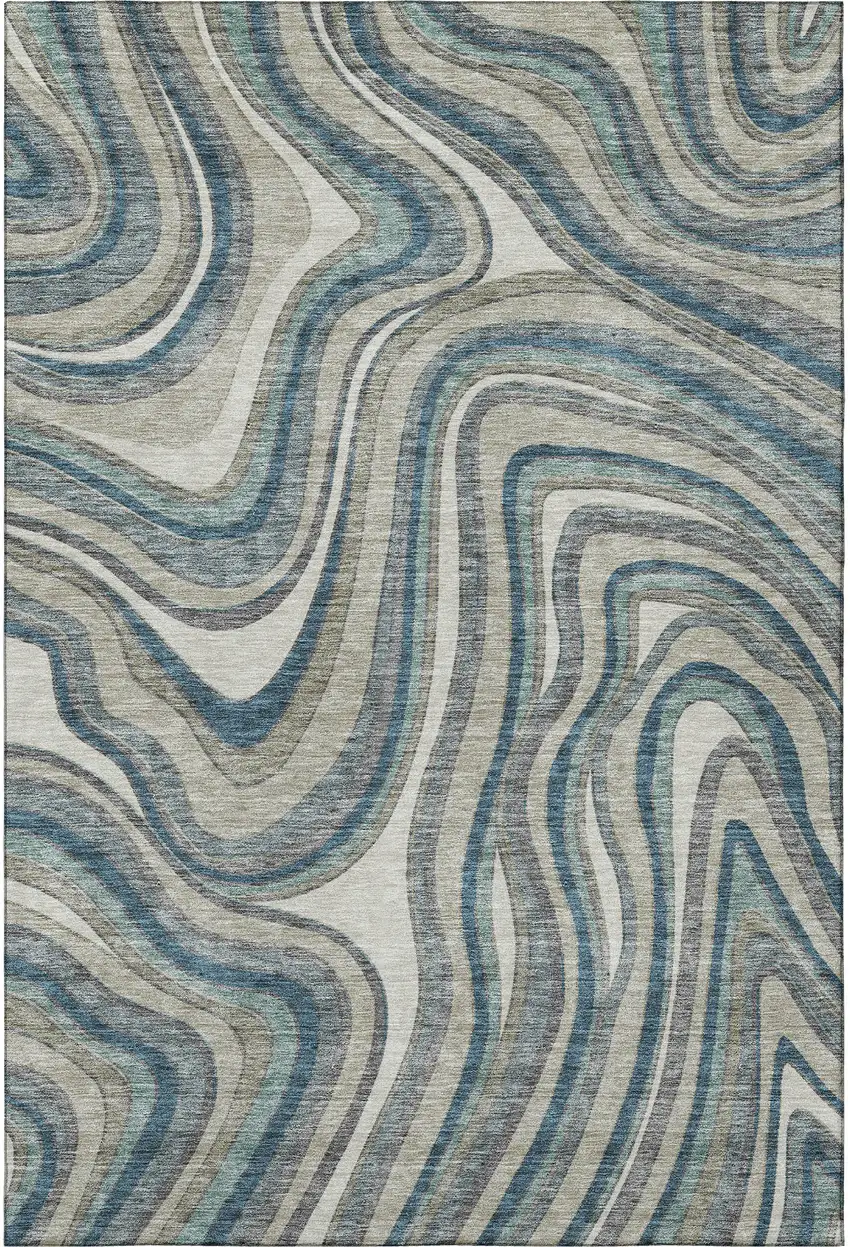 Teal Ivory And Taupe Marble Washable Area Rug With UV Protection Photo 4