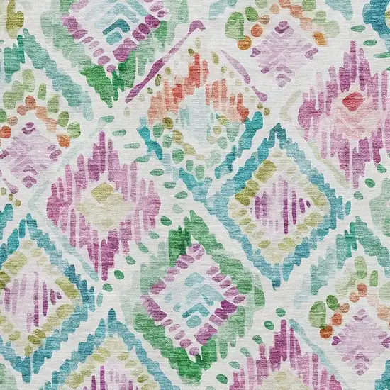 Teal Ivory Green And Purple Geometric Washable Area Rug With UV Protection Photo 2