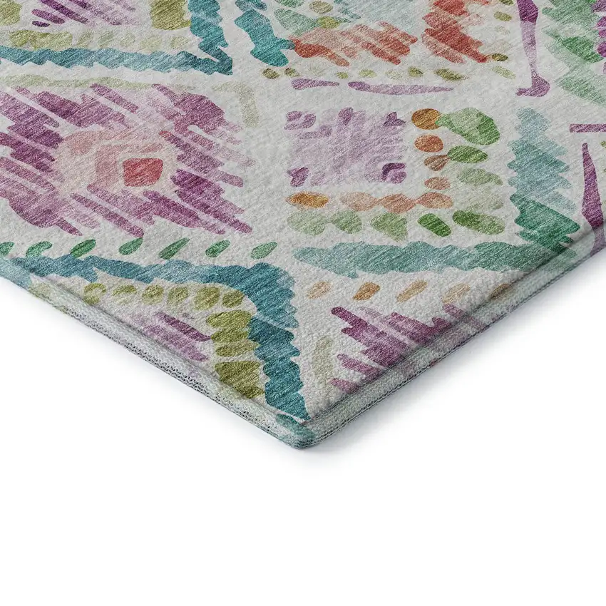 Teal Ivory Green And Purple Geometric Washable Area Rug With UV Protection Photo 7