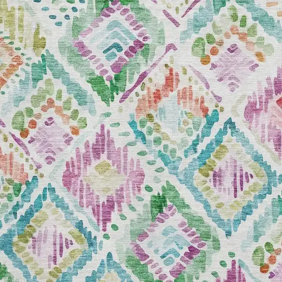 Teal Ivory Green And Purple Geometric Washable Area Rug With UV Protection Photo 2