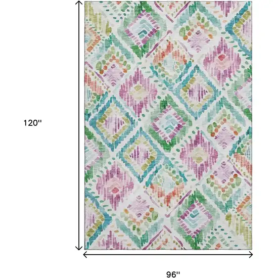 Teal Ivory Green And Purple Geometric Washable Area Rug With UV Protection Photo 6