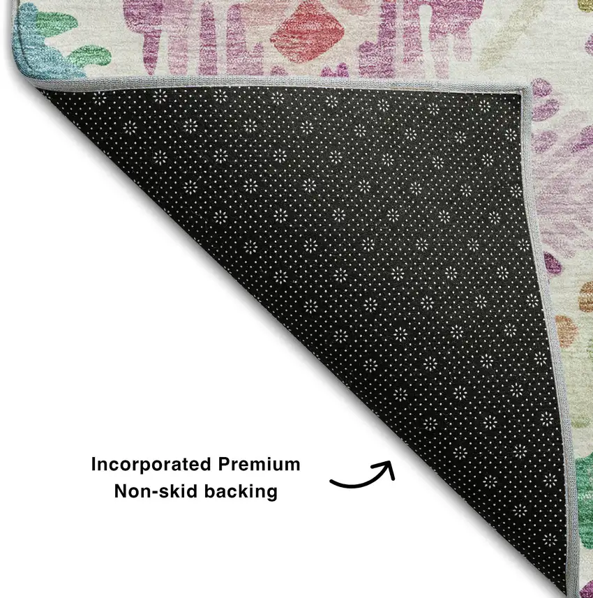 Teal Ivory Green And Purple Geometric Washable Area Rug With UV Protection Photo 6
