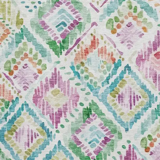 Teal Ivory Green And Purple Geometric Washable Area Rug With UV Protection Photo 2