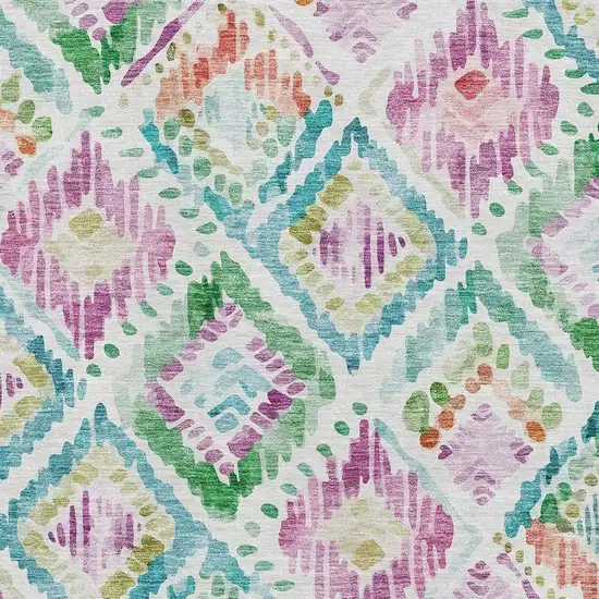 Teal Ivory Green And Purple Geometric Washable Area Rug With UV Protection Photo 2