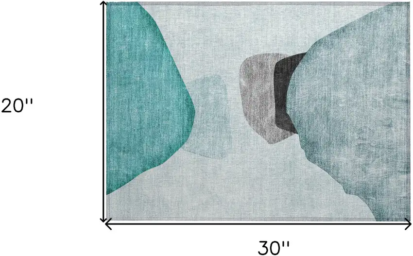 Teal Ivory and Gray Abstract Washable Non Skid Indoor Outdoor Area Rug Photo 3