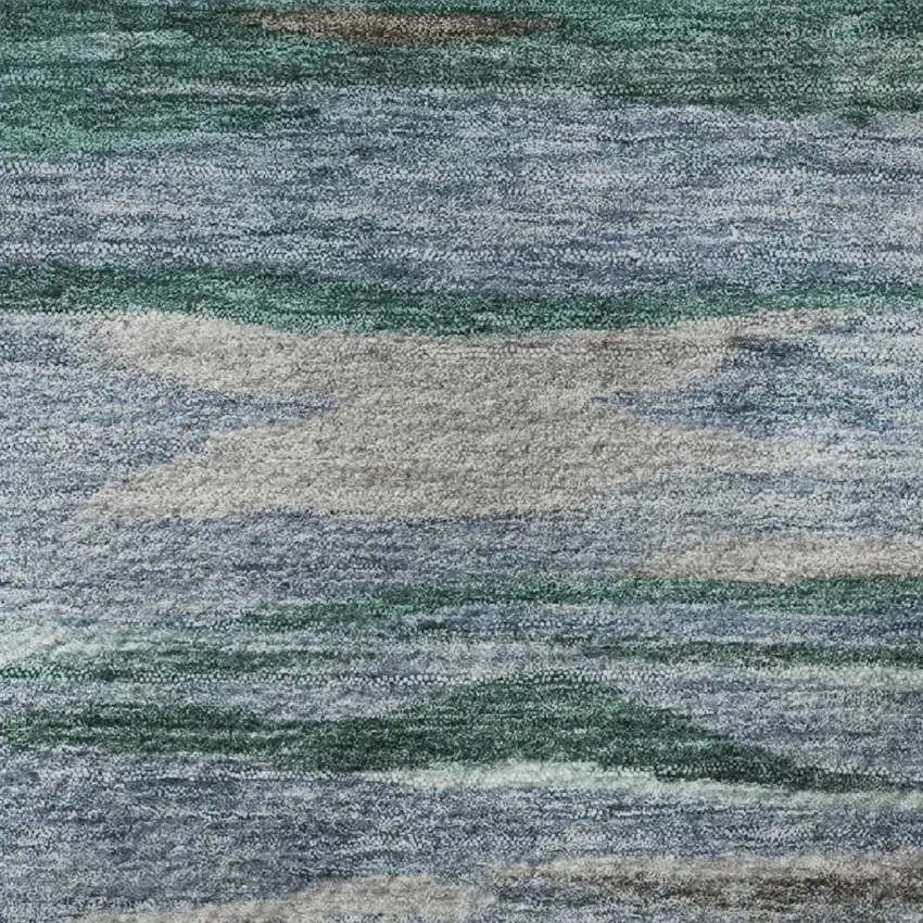 Teal Khaki And Green Abstract Washable Area Rug With UV Protection Photo 8