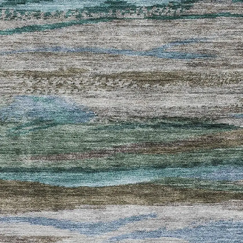 Teal Khaki And Green Abstract Washable Area Rug With UV Protection Photo 3