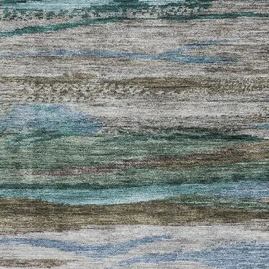Teal Khaki And Green Abstract Washable Area Rug With UV Protection Photo 3